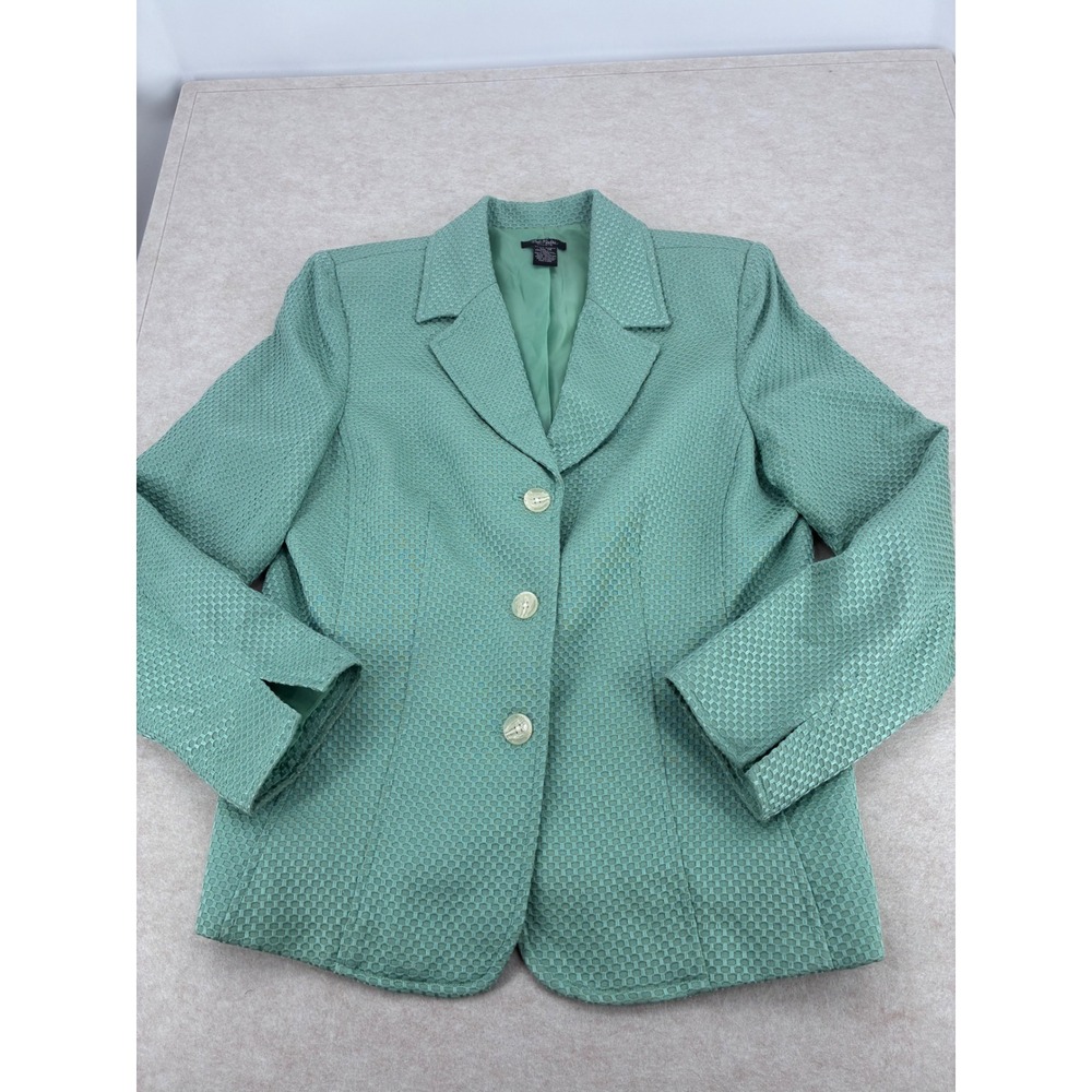 Bob Mackie Studio Seafoam Green Basketweave Blazer Jacket Size 14 Cottage core